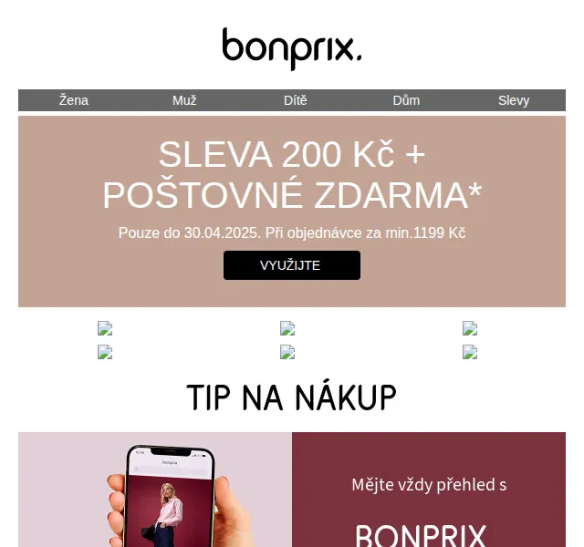 Bonprix: Sleva 200 Kč + poštovné zdarma – červen 2026 | Nuslet.cz