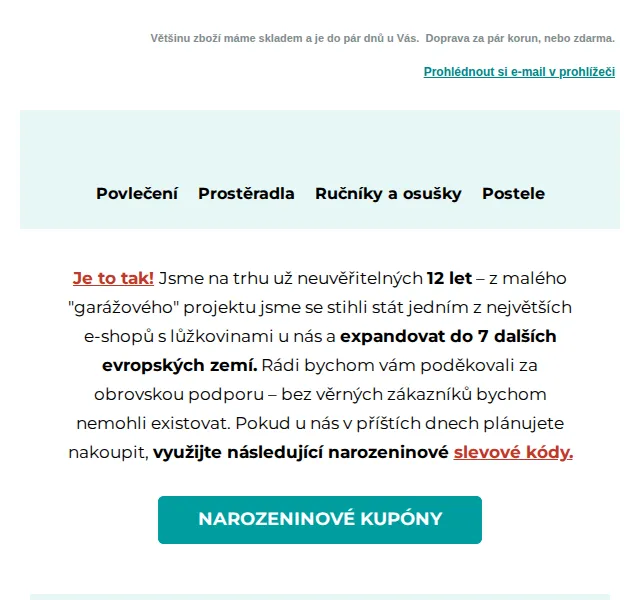 Výprodej povlečení: narozeninové slevy až 20 % – červen 2026 | Nuslet.cz