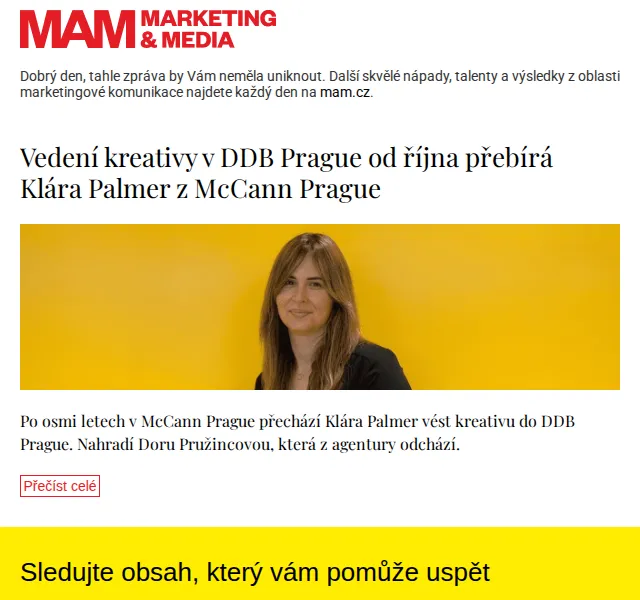 Marketing & Media: DDB Prague s Klárou Palmer – červen 2026 | Nuslet.cz