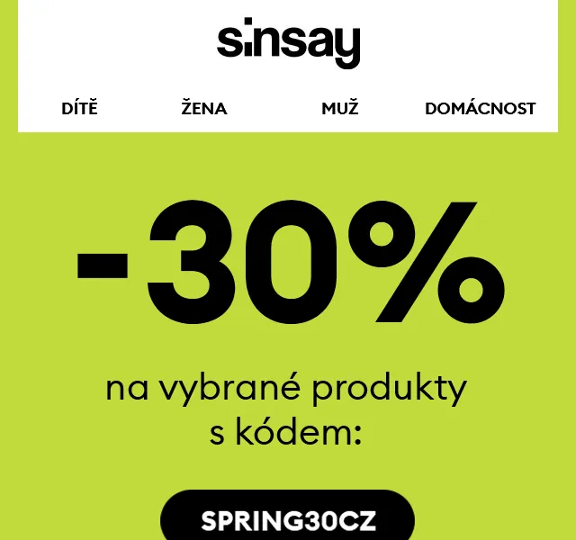 Sinsay: Kód na -30 % na vybrané produkty – červen 2026 | Nuslet.cz