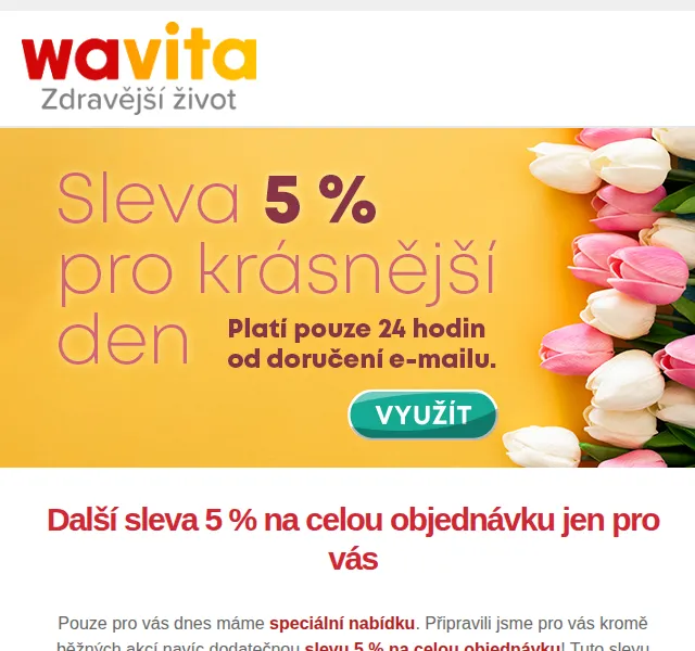 Wavita: Sleva 5 % na celou objednávku – červen 2026 | Nuslet.cz