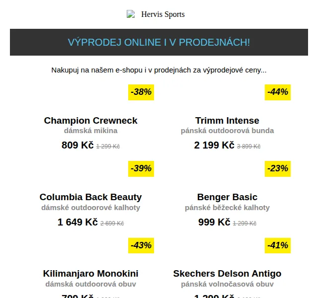 Hervis: Výprodej až -44 % na značky Champion, Columbia – červen 2026 | Nuslet.cz
