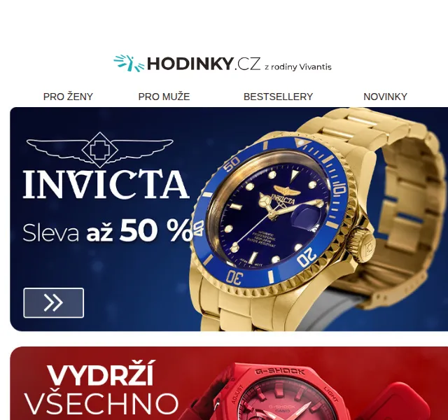 Hodinky.cz: Invicta a G-SHOCK se slevou až 50 % – červen 2026 | Nuslet.cz