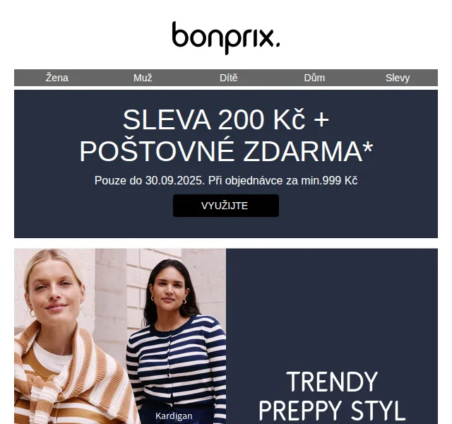 Bonprix: 200 Kč sleva na vše + poštovné zdarma – červen 2026 | Nuslet.cz