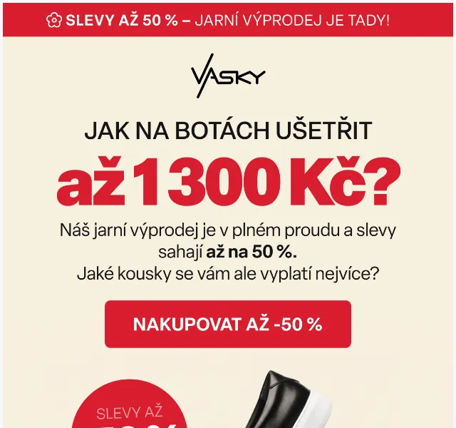 Vasky: Ušetřete až 1300 Kč na botách – duben 2026