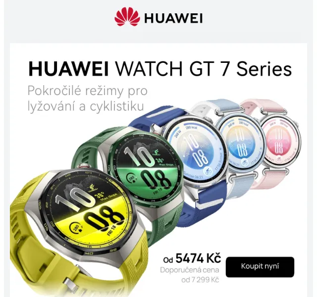 Huawei.cz: WATCH GT 7 sleva 25 % – slevový kód říjen 2026