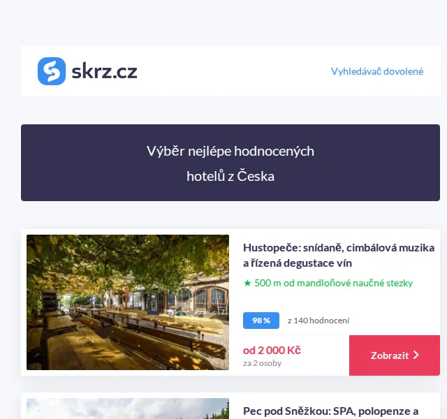 Vánoce na Skrz: hotely v Česku s hodnocením 91–99 % – červen 2026 | Nuslet.cz