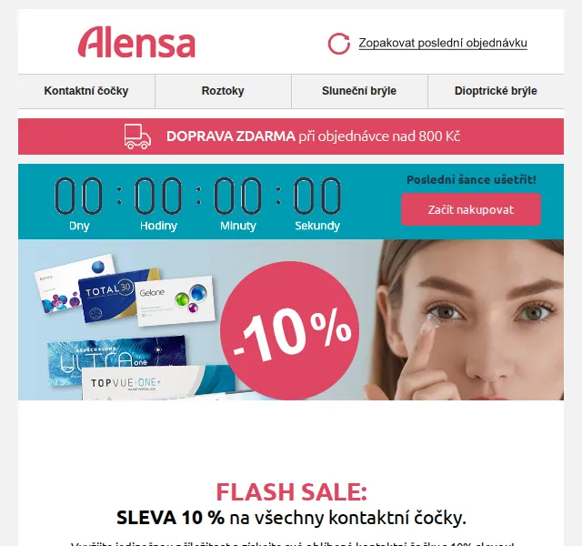 Alensa: Flash sleva 10 % na kontaktní čočky – červen 2026 | Nuslet.cz