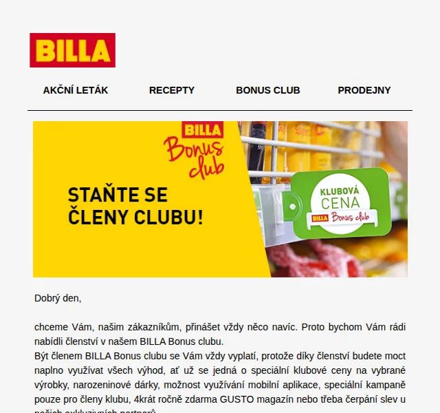 Billa: Bonus club s klubovými cenami a 10% narozeninovou slevou – červen 2026 | Nuslet.cz