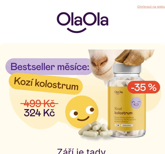 OlaOla: Kozí kolostrum -35 % – září 2026