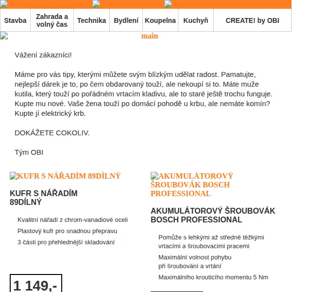 OBI Novinky: vánoční dárky od 999 Kč – červen 2026 | Nuslet.cz