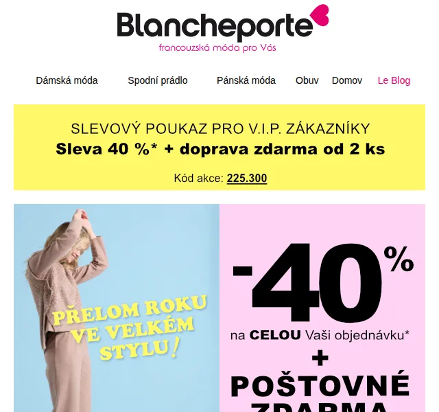 Blancheporte: Sleva 40 % na dámskou módu – duben 2026