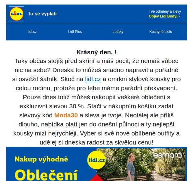 Lidl Plus: 30 % sleva na oblečení + nářadí – červenec 2026