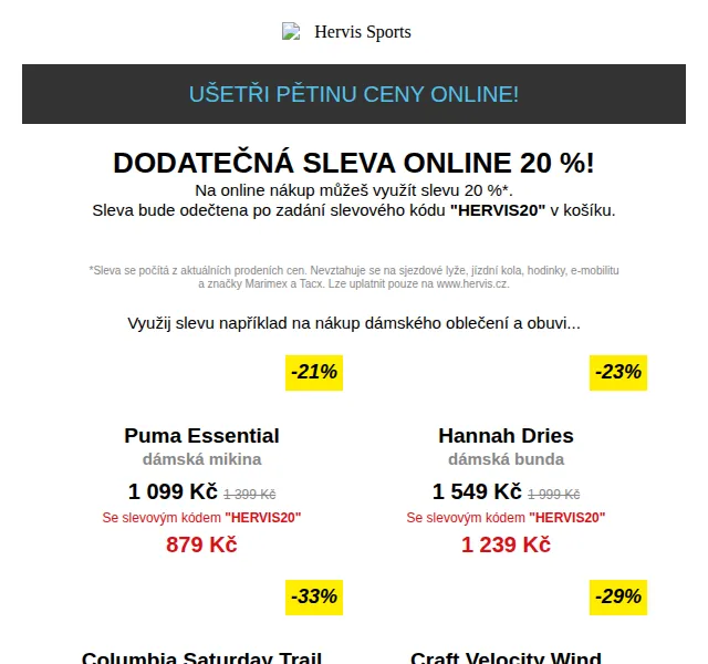 Hervis: sleva 20 % na dámské oblečení a obuv – červen 2026 | Nuslet.cz