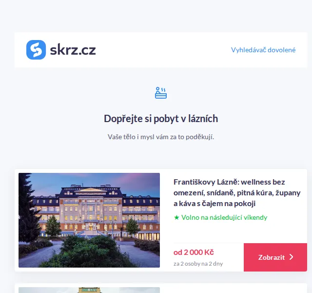 Vánoce na Skrz: lázeňské pobyty od 2 000 Kč – červen 2026 | Nuslet.cz