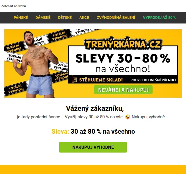 Trenýrkárna.cz: Slevy 30 až 80 % na vše – červen 2026 | Nuslet.cz