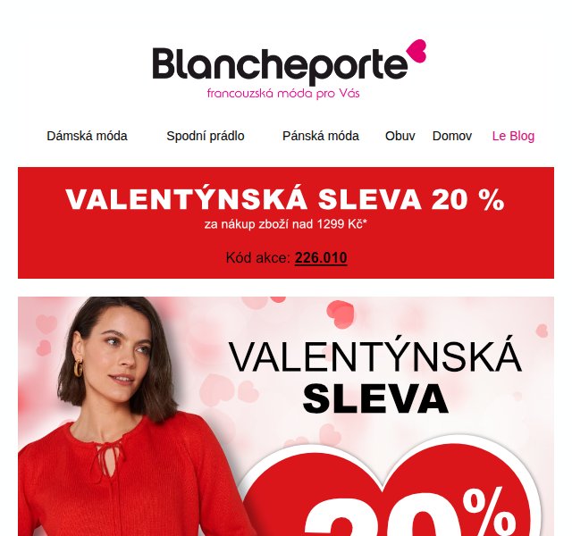 Blancheporte: 20% sleva na módu k Valentýnu – březen 2026