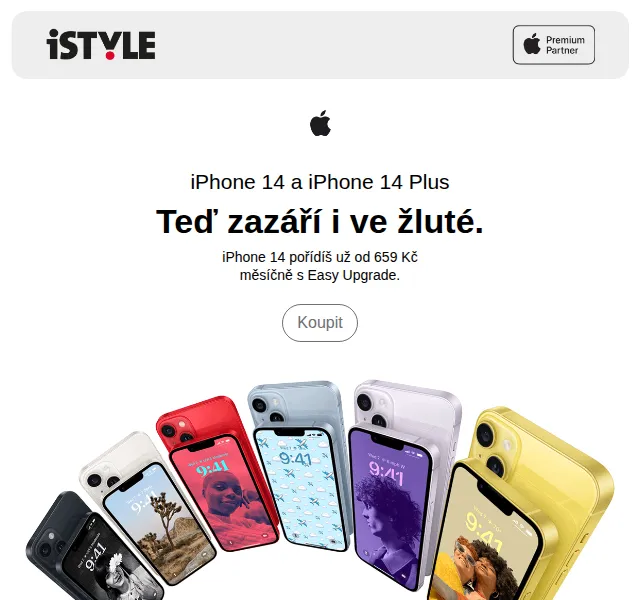 iSTYLE: iPhone 14 ve žluté od 659 Kč/měsíc – červen 2026 | Nuslet.cz