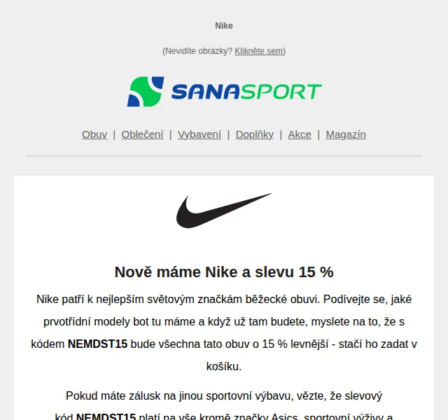 Sanasport: Nike obuv a vybavení s 15% slevou – červen 2026 | Nuslet.cz