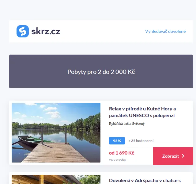 Skrz: Pobyty pro 2 do 2 000 Kč – červen 2026 | Nuslet.cz