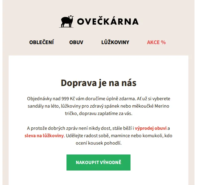 Ovečkárna: Doprava zdarma nad 999 Kč – červen 2026 | Nuslet.cz