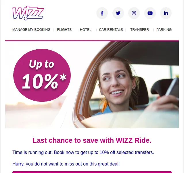 Wizz Air: sleva až 10 % na transfery – červen 2026 | Nuslet.cz