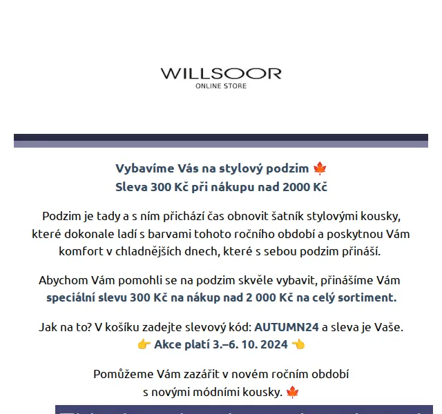 Košile Willsoor: sleva 300 Kč na podzimní šatník – říjen 2026 | Nuslet.cz