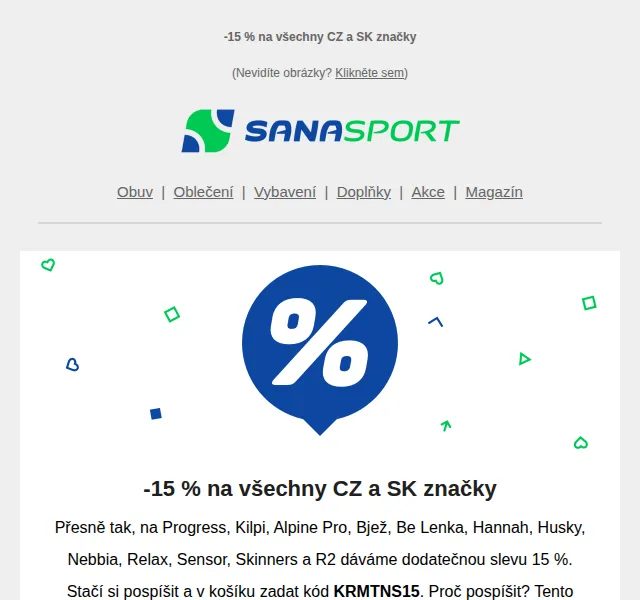 Sanasport: Sleva 15 % na české a slovenské značky – červen 2026 | Nuslet.cz