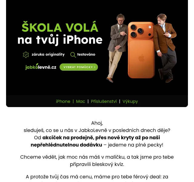 JabkoLevně: slevový kód až 1 000 Kč – září 2026