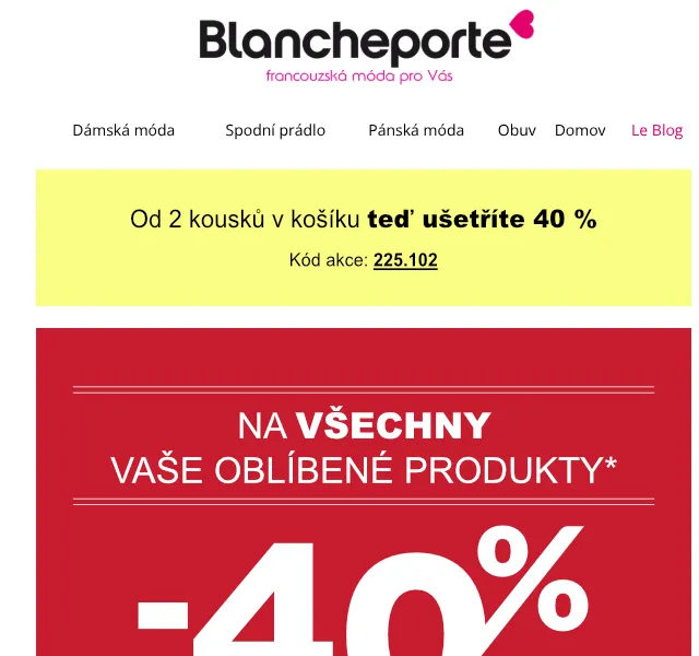 Blancheporte: -40 % na letní módu od 2 kusů – červen 2026