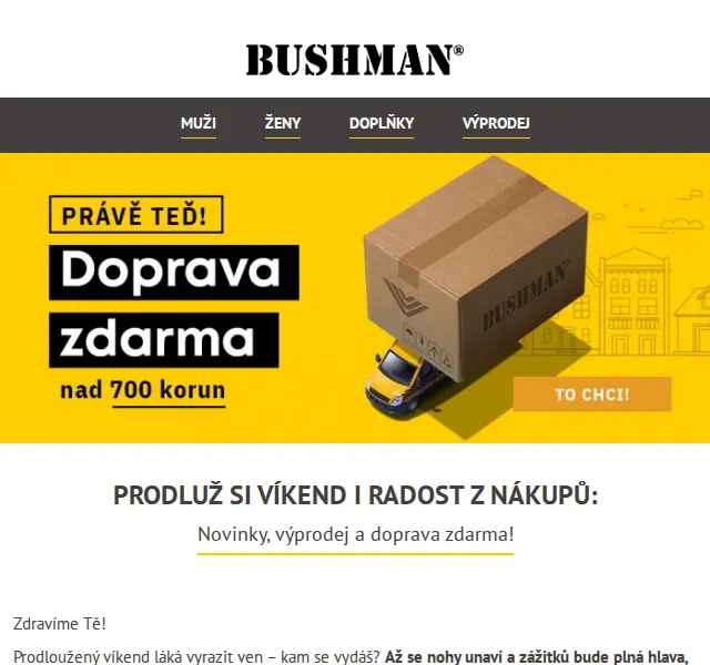 BUSHMAN: Novinky, výprodej a doprava zdarma nad 700 Kč – červen 2026 | Nuslet.cz