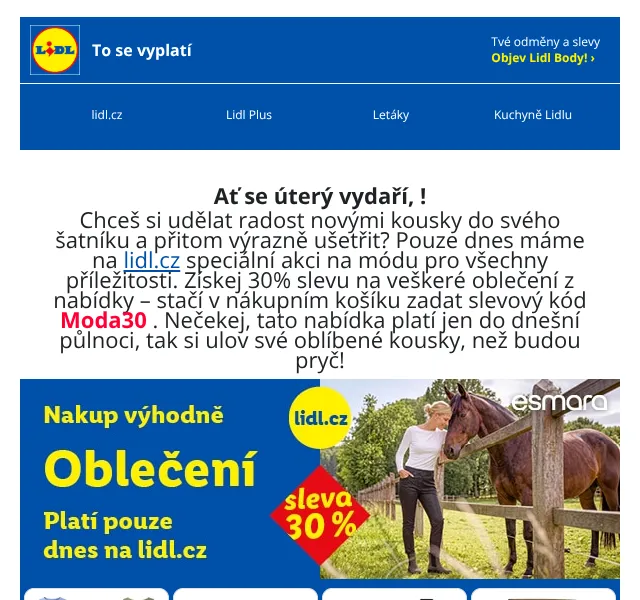 Lidl: sleva 30 % na módu – slevový kód Moda30