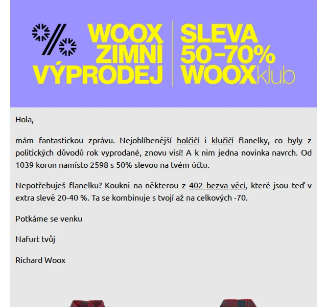 Richard Woox: Flanelky od 1039 Kč – 50% sleva – červen 2026 | Nuslet.cz