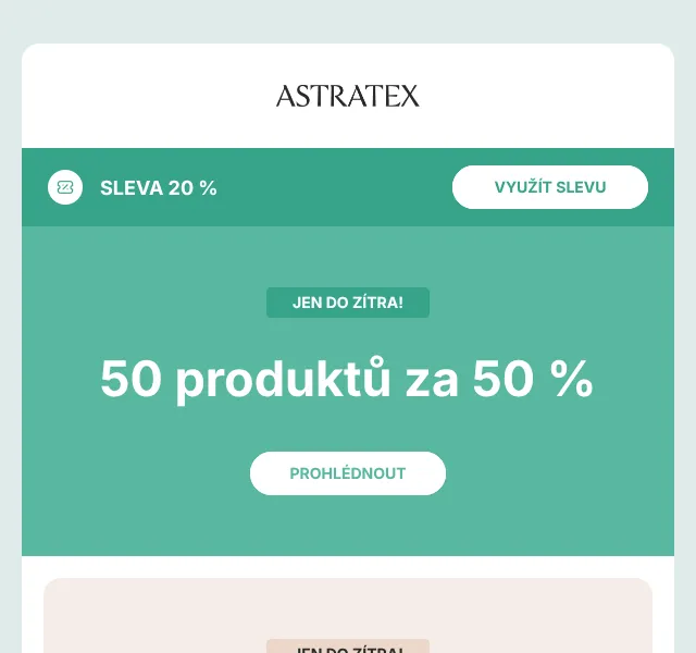 Astratex.cz: 50 % sleva na 50 vybraných kusů – červenec 2026