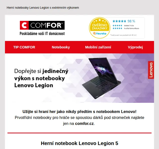 Comfor: Herní notebook Lenovo Legion od 22 990 Kč – červen 2026 | Nuslet.cz