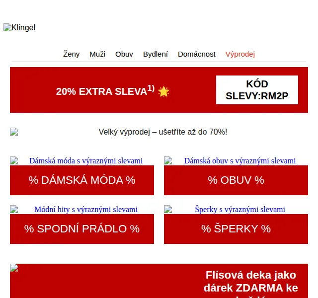 KLiNGEL: Velký výprodej až 70 % + 20 % extra – červen 2026 | Nuslet.cz