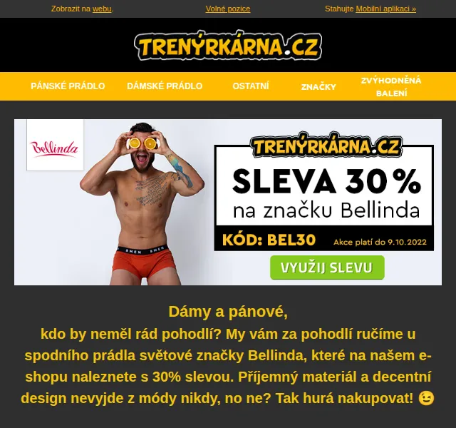 Lukáš z Trenýrkárna.cz: 30% sleva na Bellinda – červen 2026 | Nuslet.cz