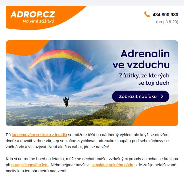 Adrop: Zážitek tandemový seskok a paragliding – červen 2026 | Nuslet.cz