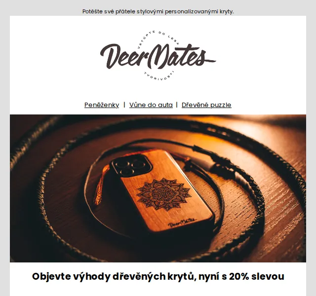 DeerMates.cz: 20% sleva na dřevěné kryty na mobil – červen 2026 | Nuslet.cz