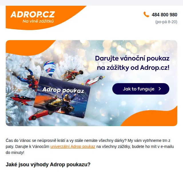 Adrop: univerzální dárkový poukaz – zážitky od 500 Kč – červen 2026 | Nuslet.cz