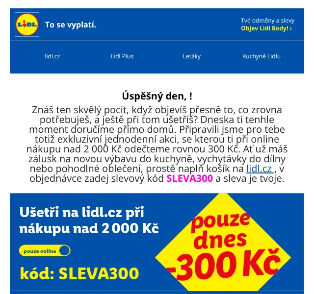 Lidl: slevový kód SLEVA300 – 300 Kč sleva | Srpen