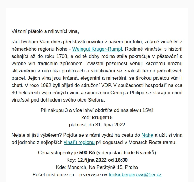 Premier Wines & Spirits | Michaela Krchová: Sleva 15 % na vína Weingut Kruger-Rumpf – říjen 2022 | Nuslet.cz