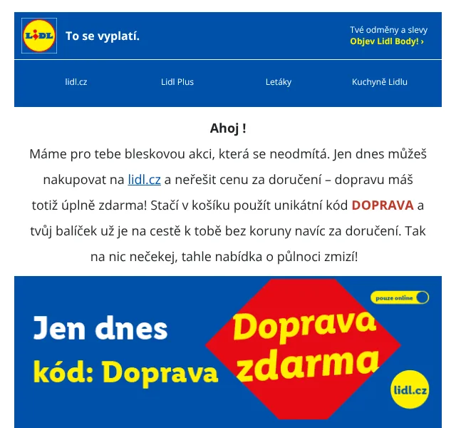 Lidl: Doprava zdarma na všechny nákupy – květen 2026 | Nuslet.cz