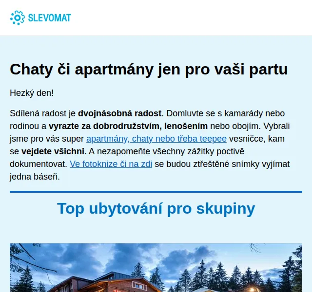 Slevomat: Chaty a apartmány pro skupiny – červen 2026 | Nuslet.cz