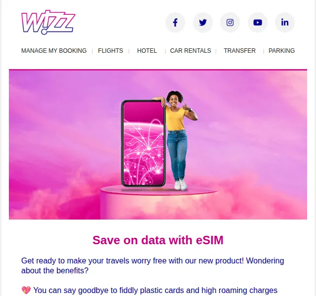 Wizz Air: eSIM do 160 zemí – červenec 2026 | Nuslet.cz