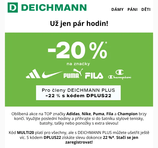 DEICHMANN: slevy až 22 % na Adidas, Nike, Puma – kód
