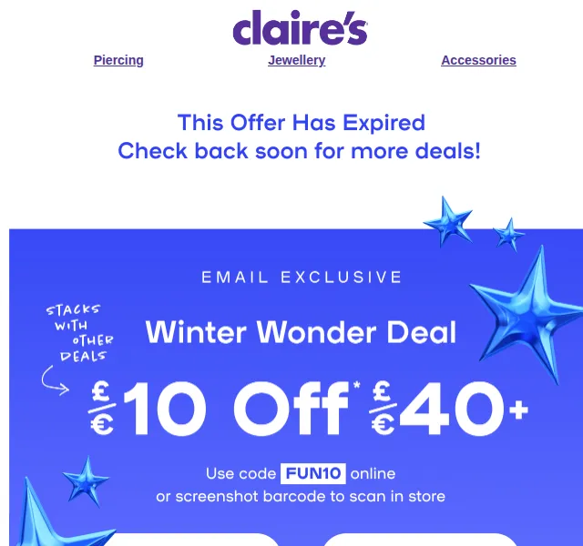 Claire's: £10 sleva na nákup nad £40 – červen 2026 | Nuslet.cz