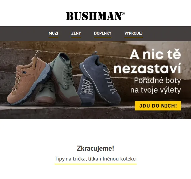 BUSHMAN: Letní kolekce triček, bot a klobouků – červen 2026 | Nuslet.cz
