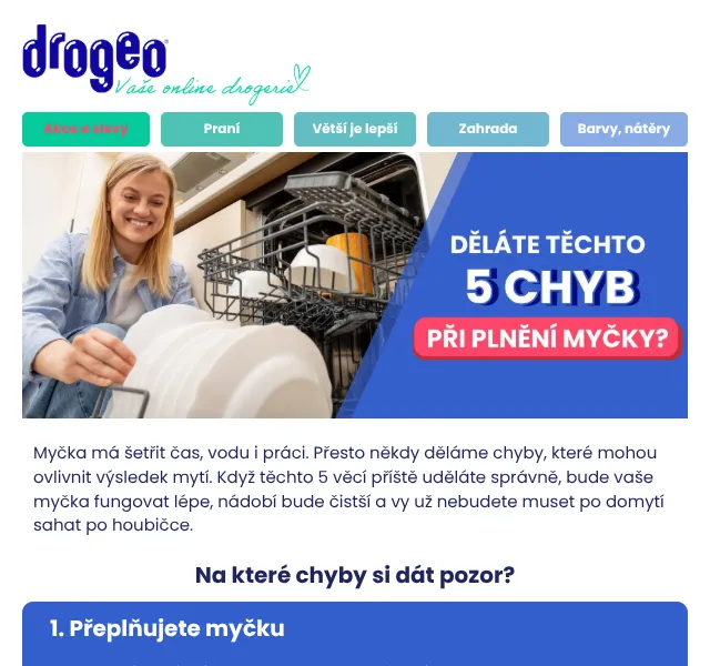 Drogeo: Chyby při mytí v myčce – Finish, Somat – srpen 2026