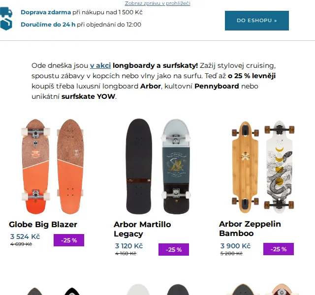 SNOWBOARD ZEZULA: Longboardy a surfskaty až –25 % – červen 2026 | Nuslet.cz